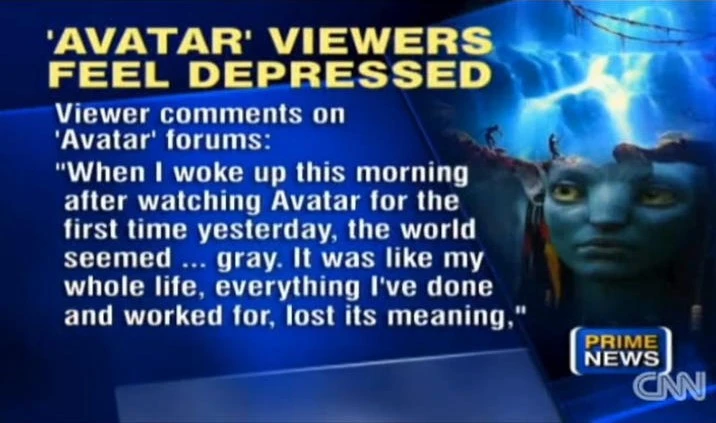 A screenshot from an old local news broadcast describing 'Post Avatar Depression'